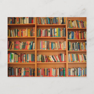 Books on Bookshelf Background Postkarte