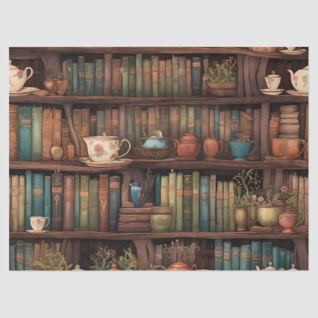 Books, Teapots and Plants on Shelves Seidenpapier (Vorderseite)