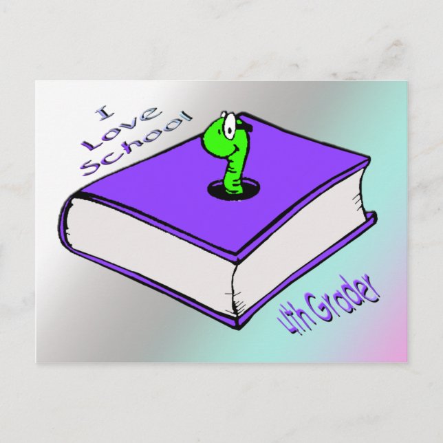 Bookworm 4th Grader - I Liebe School Postkarte (Vorderseite)