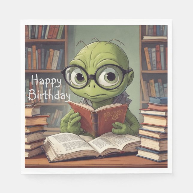 Bookworm Birthday Serviette (Vorderseite)