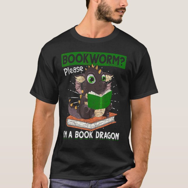 Bookworm Bitte im Buch Dragon Reading Book Dra T-Shirt (Vorderseite)
