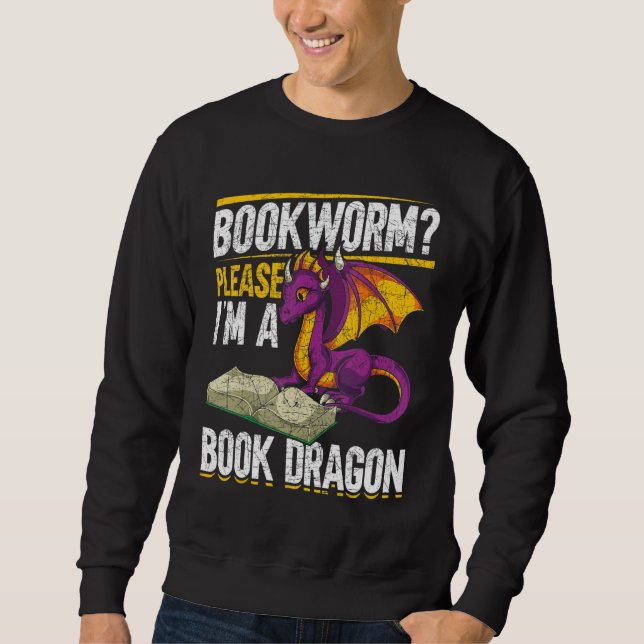 Bookworm Bitte im Buch Dragon Reading Book Drag Sweatshirt (Vorderseite)