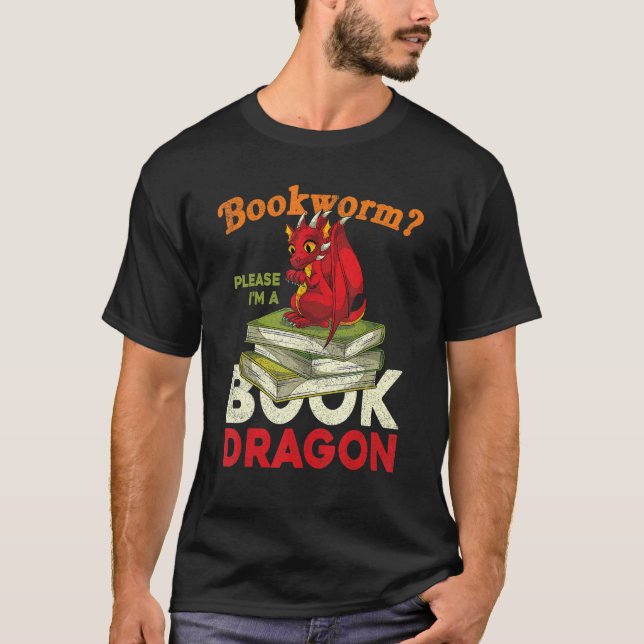 Bookworm Bitte im Buch Dragon Reading Book Drag T-Shirt (Vorderseite)