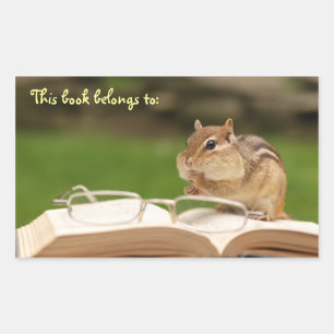 Bookworm Chipmunk Buchzeichen Rechteckiger Aufkleber
