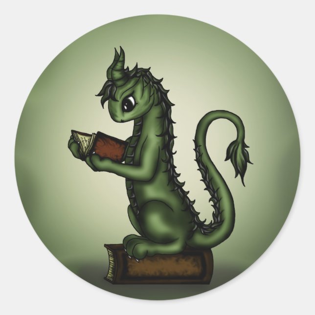 Bookworm Dragon Runder Aufkleber (Vorderseite)