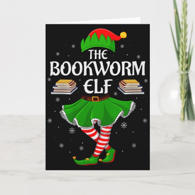 Bookworm Elf Christmas Family Girls Women Elf Squa Karte (Vorderseite)