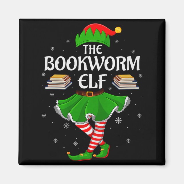 Bookworm Elf Christmas Family Girls Women Elf Squa Magnet (Vorne)