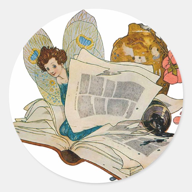 Bookworm Fairy Runder Aufkleber (Vorderseite)