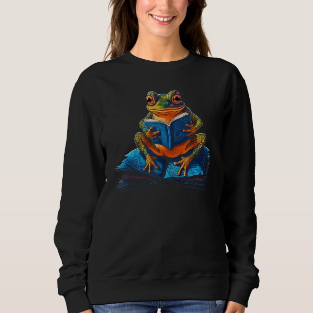 Bookworm  Frog Reading a Book Sweatshirt (Vorderseite)