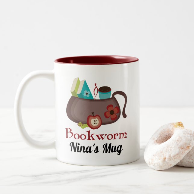 Bookworm Geschenk für Bibliothekar- oder Buchklub  Zweifarbige Tasse (Mit Donut)