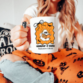 Bookworm Ghost Reading Retro Bow Creepin' It Real Kaffeetasse