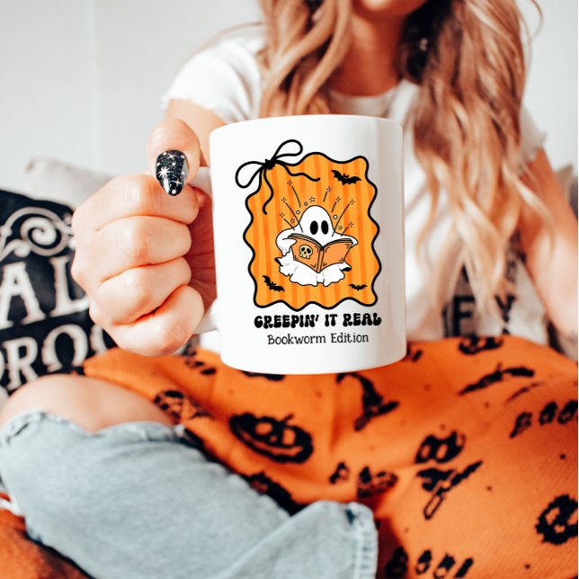 Bookworm Ghost Reading Retro Bow Creepin' It Real Kaffeetasse (Von Creator hochgeladen)