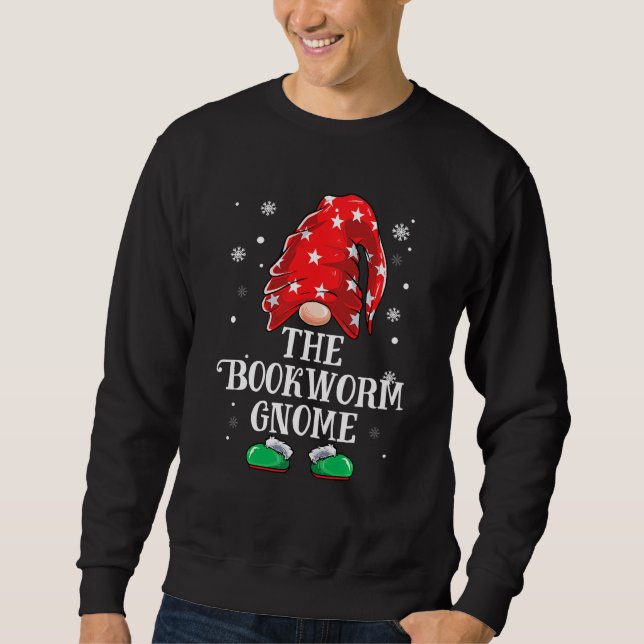 Bookworm Gnome Buffalo Karierte Weihnachtsmatching Sweatshirt (Vorderseite)