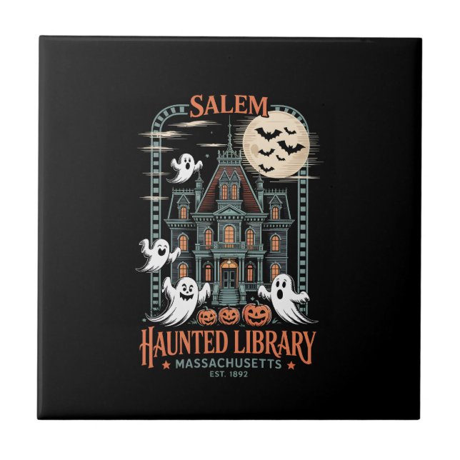 Bookworm Halloween Shirt Haunted Library Fliese (Vorderseite)
