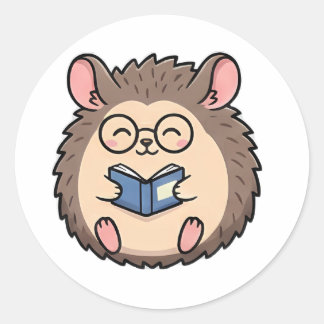 Bookworm Hedgehog Runder Aufkleber