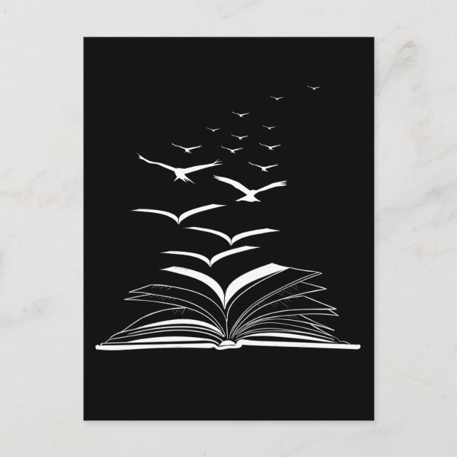 Bookworm-Inspiration zum Flying Book Birds Library Postkarte (Vorderseite)