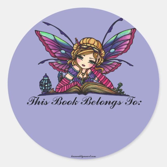 Bookworm Library Fairy Fantasy Art Buchzeichen Runder Aufkleber (Vorderseite)
