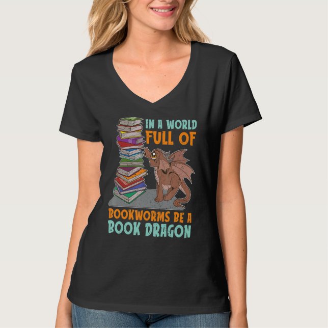 Bookworm Nerd Tierbuch Dragon Librarian Readine T-Shirt (Vorderseite)