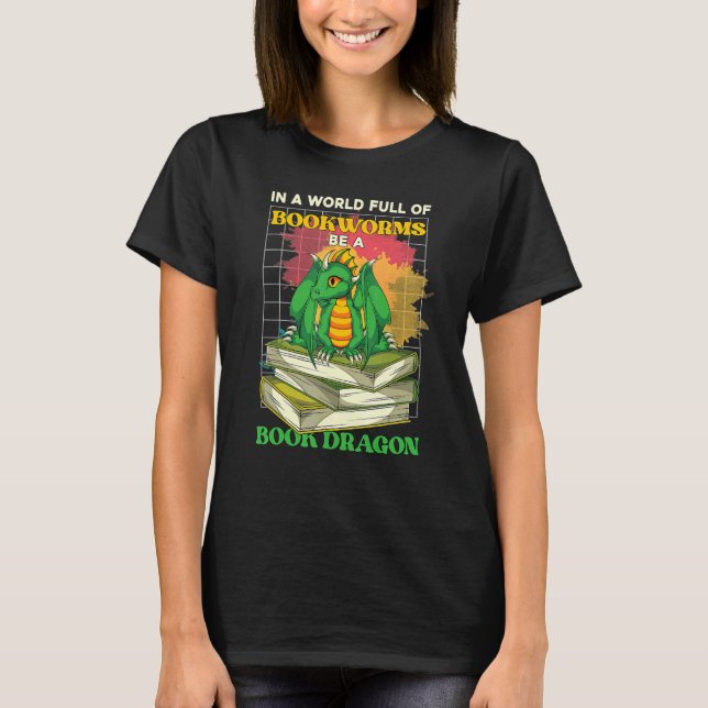 Bookworm Reading Book Librarian Book Dragon T-Shirt (Vorderseite)