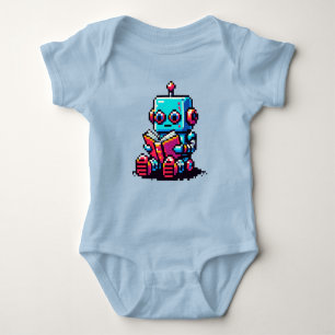 Bookworm Robot - Pixel Art SciFi Reading Design Baby Strampler