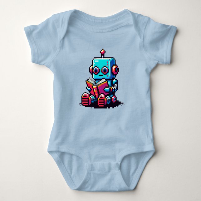 Bookworm Robot - Pixel Art SciFi Reading Design Baby Strampler (Vorderseite)