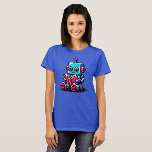 Bookworm Robot - Pixel Art SciFi Reading Design T-Shirt