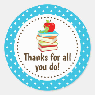 Bookworm Vielen Dank Lehrer Wertschätzung Blue Spo Runder Aufkleber