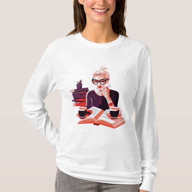 Bookworm's Haven: Cosy Women's Reading Sweatshirt T-Shirt (Vorderseite)