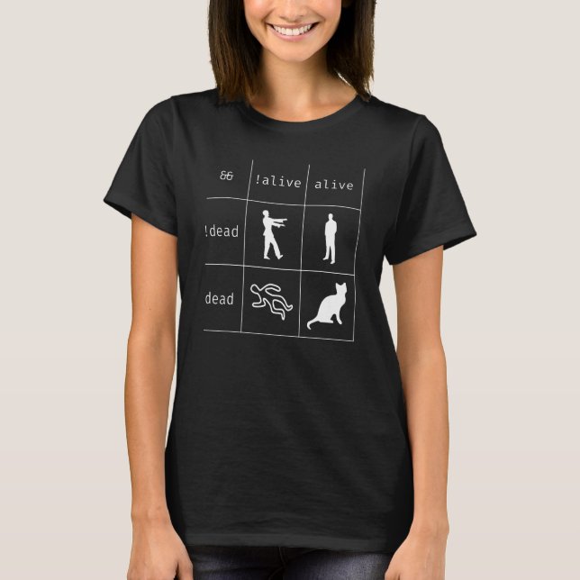 Boolean Logic Alive and Dead Programmer Cat 3 T-Shirt (Vorderseite)