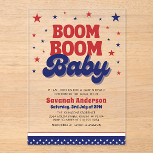 Boom Boom Baby 4. Juli Patriotic Baby Dusche Acryleinladungen