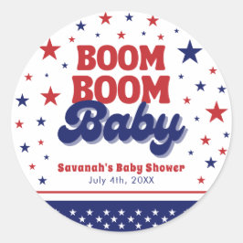Boom Boom Baby 4. Juli Patriotic Baby Dusche Runder Aufkleber