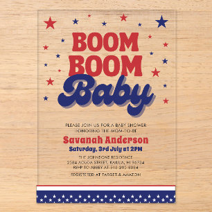 Boom Boom Baby 4. Juli patriotische Babyparty Acryleinladungen