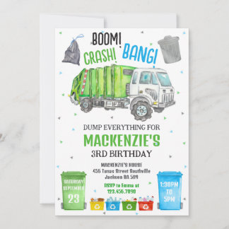 Boom Crash Bang Garbage Truck Boy Birthday Party Einladung