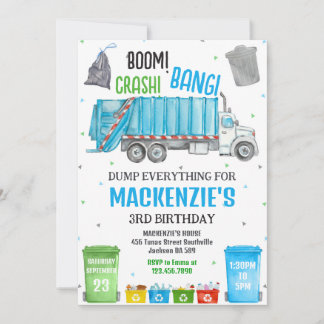 Boom Crash Bang Garbage Truck Boy Birthday Party Einladung
