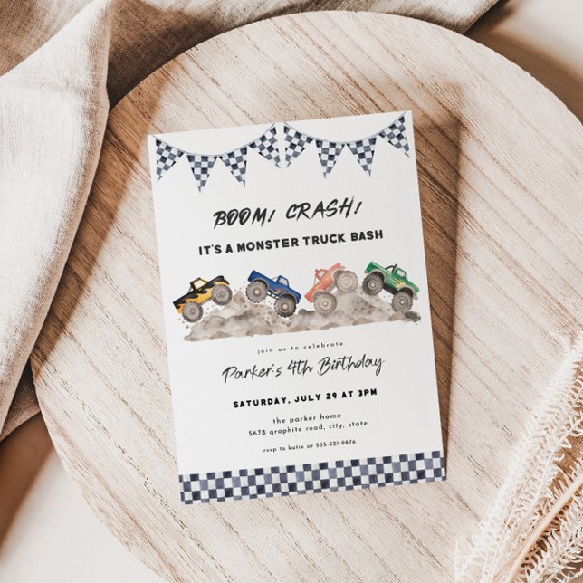 Boom Crash Monster Truck Birthday Einladung (Von Creator hochgeladen)