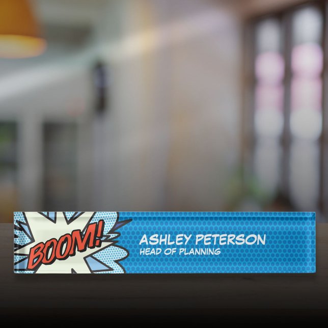 BOOM Fun Retro Comic Buch Namensplakette (BOOM Fun Cool Trendy Comic Book Desk Name Plate)