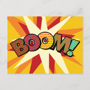 BOOM Fun Retro Comic Pop Kunst, Dichtung und Musik Ankündigungspostkarte