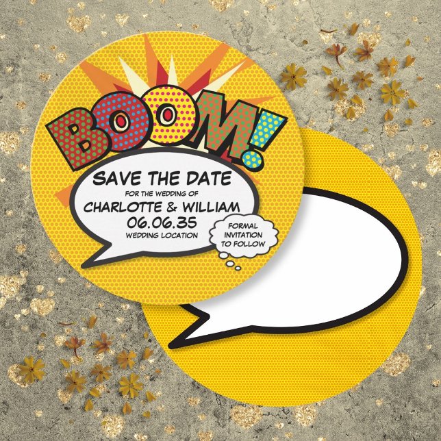 BOOM Lustige moderne Comic- Pop-Art Save The Date (BOOM Fun Modern Comic Book Pop Art Save The Date)