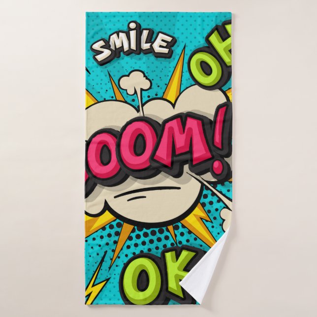 Boom Pop Art Cloud Bubble. Smile, wow, pow, cool,  Badehandtuch (Badehandtuch)