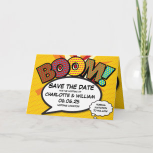 BOOM Save the Date Spaß Retro Comic Pop Kunst Ankündigung