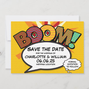 BOOM Save the Date Spaß Retro Comic Pop Kunst Einladung