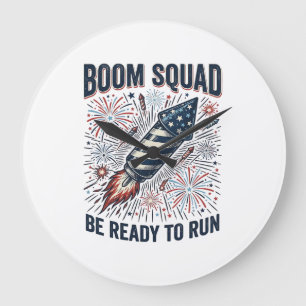 Boom Squad Patriotisches Feuerwerk Vintage-Shirt-D Große Wanduhr
