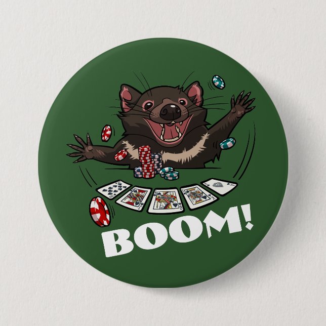 Boom! Tasmanian Devil Royal Flush Poker Cartoon Button (Vorderseite)