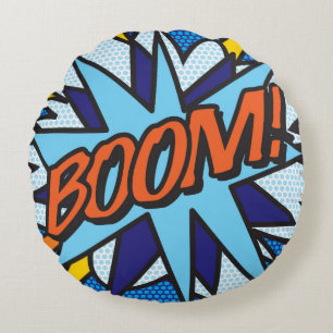 BOOM ZOOM Funny Cool Modern Comic Buchen Stilvoll Rundes Kissen