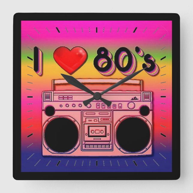 Boombox 80's Retro 80er Wall Clock 2 Quadratische Wanduhr (Vorderseite)