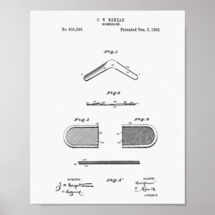 Boomerang 1893 Patent Art Weißpapier Poster