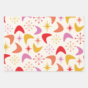 Boomerang im Mid-Century-Stil mit atomaren Sternen Geschenkpapier Set