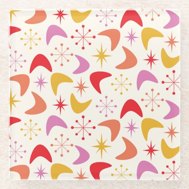 Boomerang Mitte des 20. Jahrhunderts mit farbenfro Glasuntersetzer (Vorderseite)