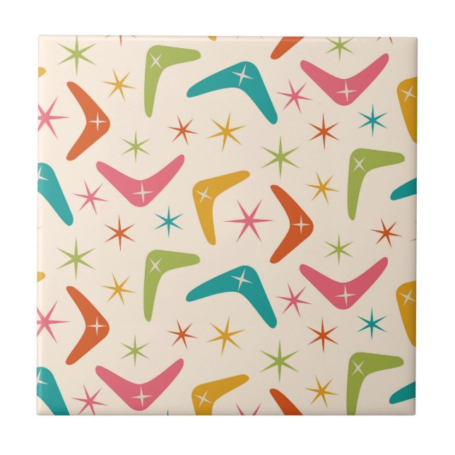 Boomerang Mitte des Jahrhunderts mit Retro-Sternex Fliese (Vorderseite)