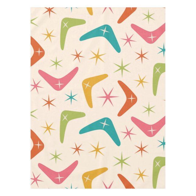 Boomerang Mitte des Jahrhunderts mit Retro-Sternex Tischdecke (Vorderseite)